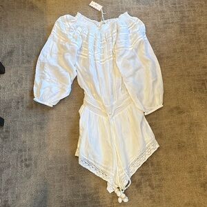 White Lace Trim Off-Shoulder Jumpsuit